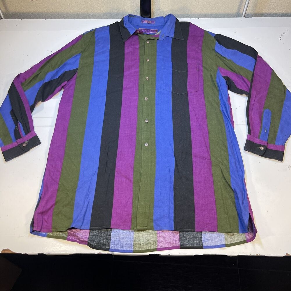 VINTAGE 90s 1990s Hip Hop streetwear Baxter Color Block Striped SHIRT Mens L